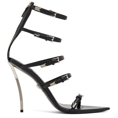 Versace Collection Strappy Leather Sandals Versace Black Leather Studded Strappy Heels Size 39.5 EU main image 4