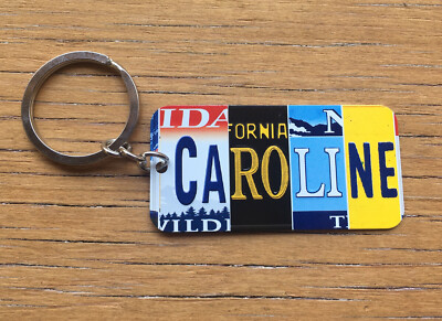 Caroline Metal Keychain Name Key Ring License Plate Keychain Key Fob Embossed