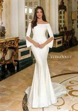 Verra Valle 900205 Wedding Dress Off the Shoulder Thee Quarter Sleeve Size 16