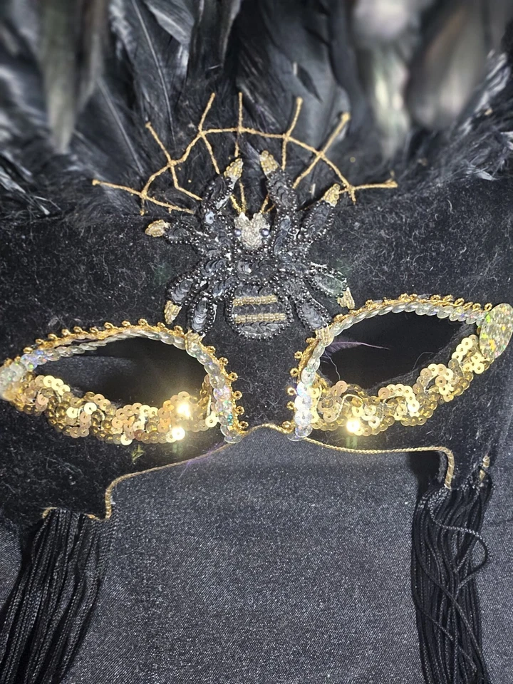 Mardi Gras Authentic New Orleans Feathers Handmade Mask by Kahleen spider Motiff - Image 2 of 4