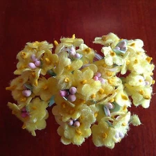 Vintage Millinery Flowers Forget Me Not Yellow Velvet for Hat Doll + Hair YV1