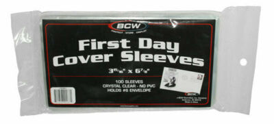 1 Pack of 100 BCW First Day Cover Sleeves #6 Envelope Size 3 15/16 x 6 7/8''