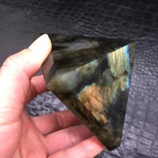 Natural Rainbow Labradorite Quartz Crystal Pyramid Healing Decorate Reiki 80mm