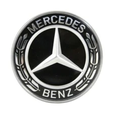 FRONT HOOD MERCEDES BENZ SILVER BLACK EMBLEM FLAT LAUREL WREATH BADGE 57MM AMG 