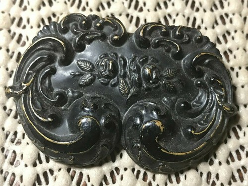 Vintage Black Brass Tone ornate Belt Buckle 1 3/4" - Picture 2 of 4