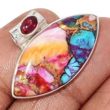 Natural Kingman Pink Dahlia Turquoise & Garnet 925 Silver Pendant CP64698