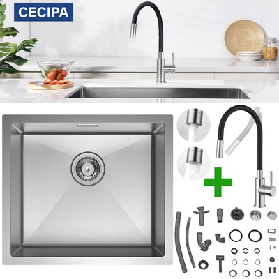 Edelstahl Küchenspüle Einbauspüle Spülbecken Küchenarmatur mit Abflusskorb 50x44