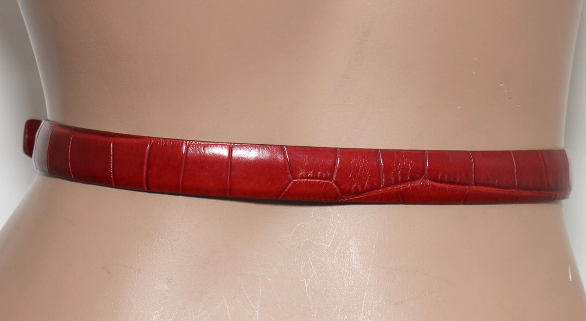 Ann Taylor Dark Red Italian Leather Croc Pattern Belt SIZE  display picture 3