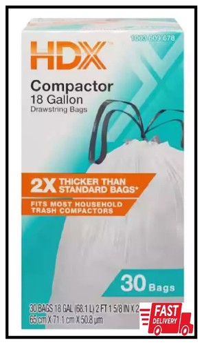HDX 18 Gal. White Extra Tall Kitchen Drawstring Trash Bags 30-Count