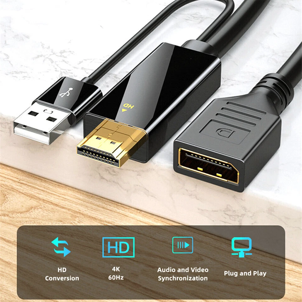 10PCS 4K HDMI to DP Displayport Active Converter Cable USB Power for PC Laptop - Image 4 of 4