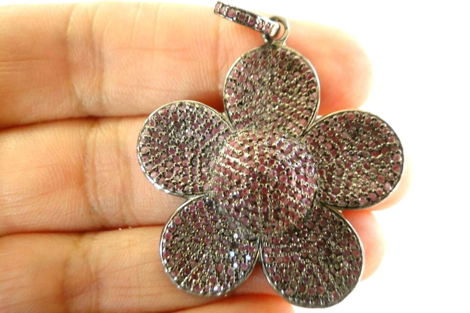 Natural Ruby Flower  Antique Finish 925 Sterling Silver Pendant - Image 2 of 4