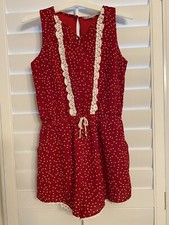 Smukke Big Girls Vintage Lace Trimmed Romper with Pockets Size 12 Free Shipping