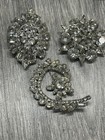 Weiss Brooch Pins set of 3 Rhinestone Brooch Pins 2" 2 1/2" Clear vintage — photo 1