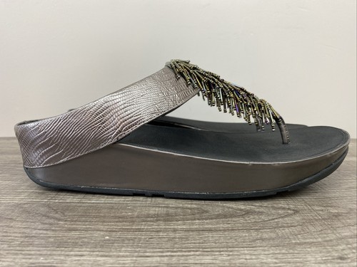 FitFlop Cha Cha 336-289 Women Pewter Sandals Thong Wedge Flip Flops Size 11  | eBay