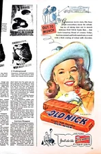 Original 1948 Old Nick Candy Ad: Out to munch, cowgirl, Bit-o-Honey