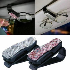 Bling Rhinestone Car Sun Visor Glasses Card Ticket Clip For Women Accessories
