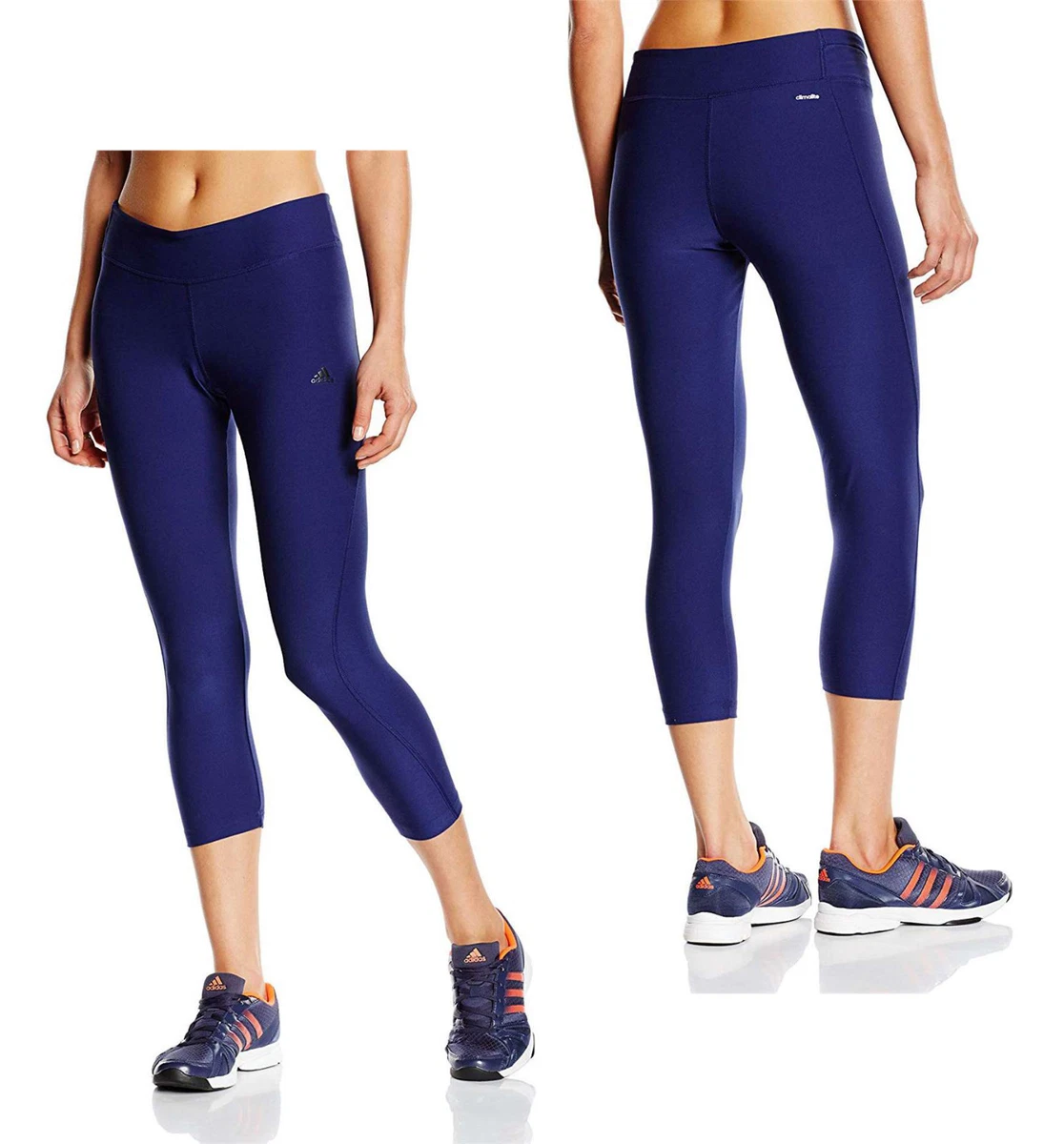 Womens Adidas Navy Blue Mid Rise Athletic 3/4 Leggings NEW