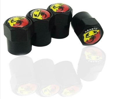 SET 4 TAPPI COPRI VALVOLE NERI FIAT ABARTH 500 595 124 PUNTO SPORT