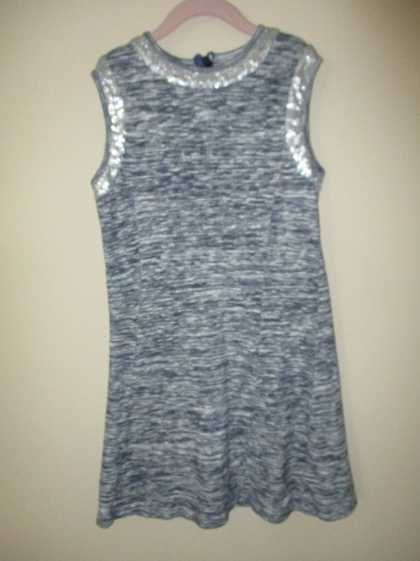 Girls 7 for All Mankind Blue Heather Silver Sequin Sleeveless Dress Sz L  10-12