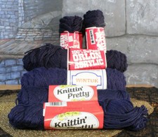 Lot of 7 Vintage Yarn skein Shades of Navy blue Acrylic Olefin 4ply knitting