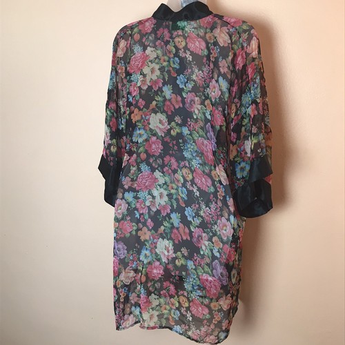 Cypress Sheer Floral Robe Kimono Bathing Suit Cover Women M Made USA Vtg FLAW - Picture 4 of 5