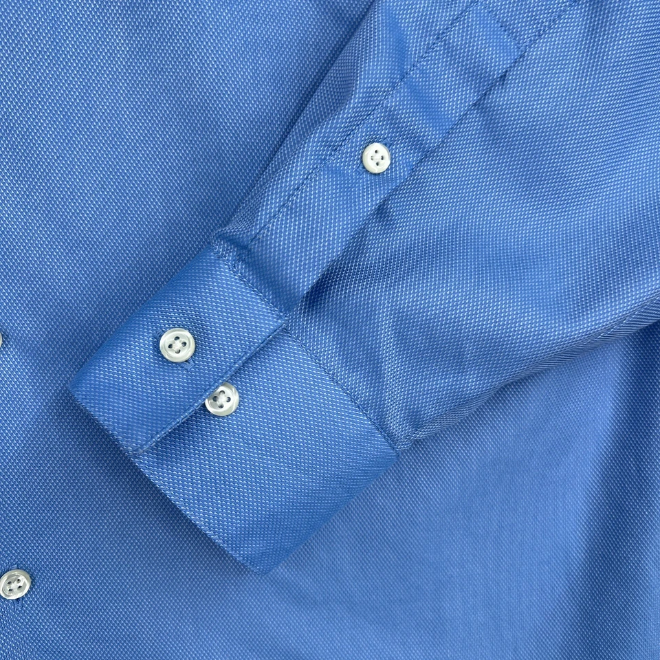 Рубашка мужская Van Heusen на пуговицах 16,5 34/35 синяя приталенная пике с длинным рукавом деловая - Изображение 4 из 4