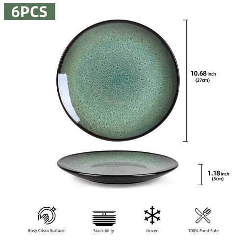 6 PCS Ceramic Dinner Plates 10.6" – Salad Pasta Steak Plate Set Microwave Safe - Picture 5 of 6