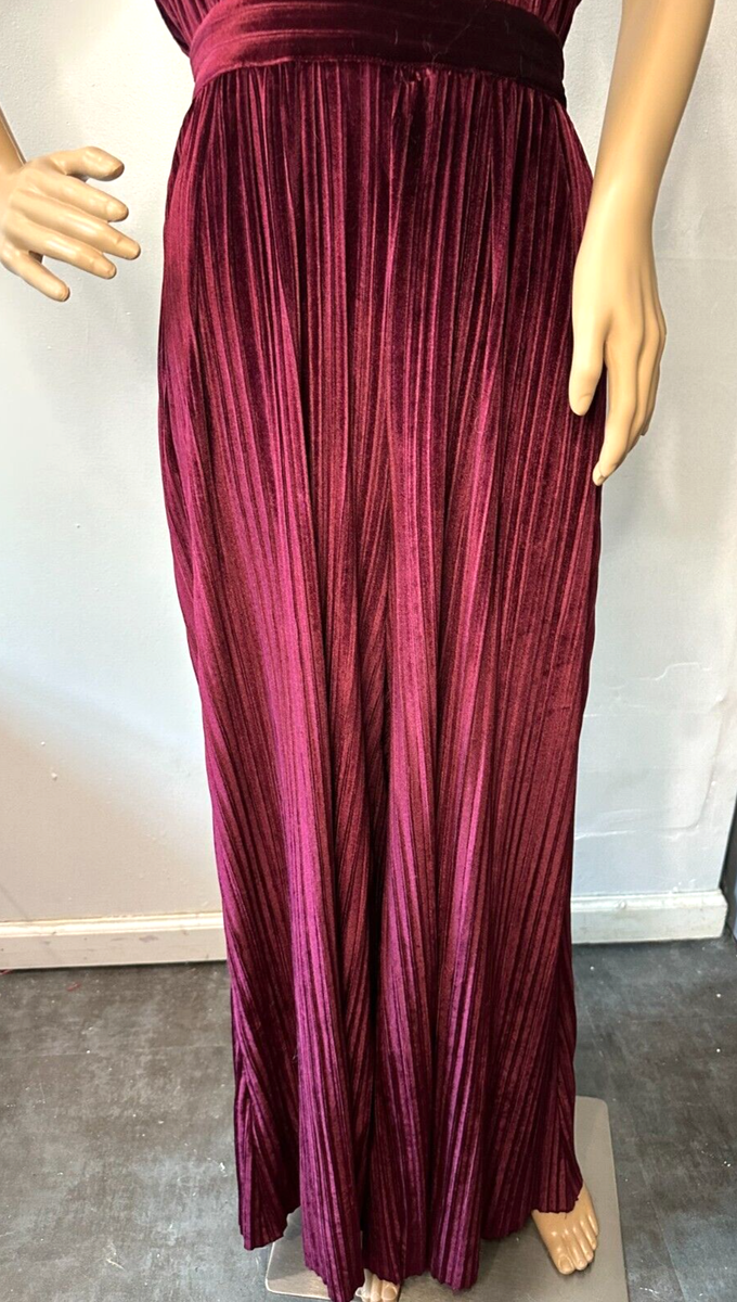 Nasty Gal wide leg halter top jumpsuit plum color velvet look US