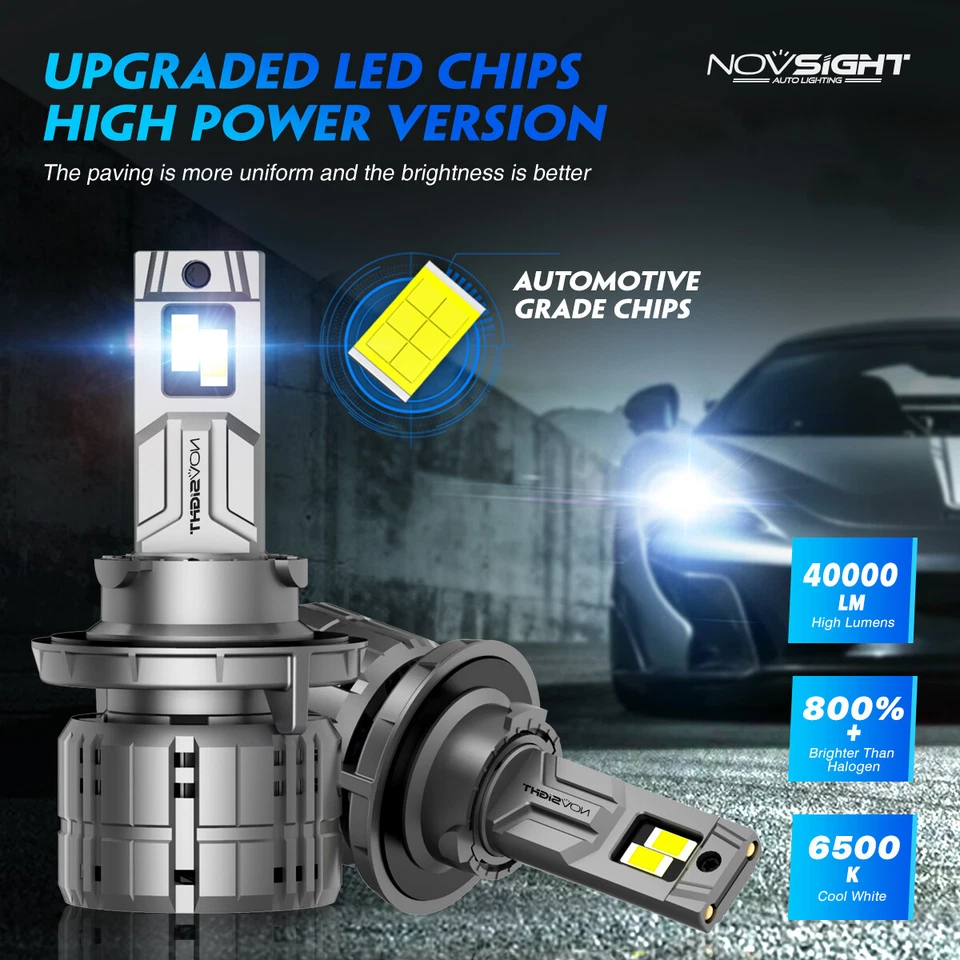 NOVSIGHT H13 9008 LED Headlight Bulbs High Low Beam 6500K 40000LM White 200W 2pc - Image 4 of 4
