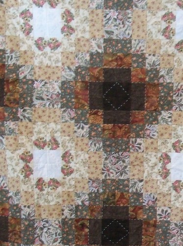 Hand quilted Homemade Quilt, Brown & Cream Cotton, Handmade by Laura Mae 60 x 41 - Picture 5 of 12