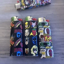 New 3 Bic lighters custom made Marvel Comic Captain America, Thor, the avengers