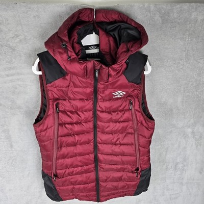 Umbro Mens Puffer Vest Hooded Full Zip Burgundy Black Sportswear Gilet Small