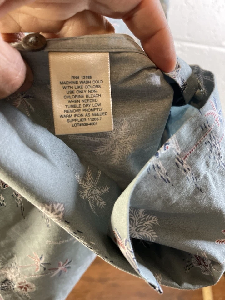 Camisa Hawaiana Island Shores Para Hombre L Verde Barco Palmeras Piña De Colección Foto 3 de 4