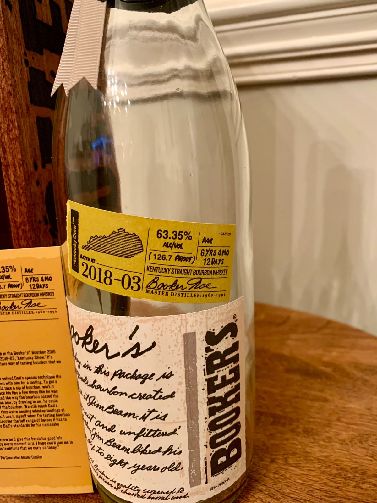 Booker's 2018-03 - Empty Bourbon Bottle, Wooden Box & Card - Unrinsed