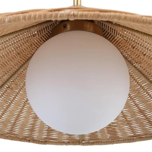 Uttermost Phuvinh 1-Light Rattan & Steel Pendant in Natural/Antique Brass - Picture 7 of 8