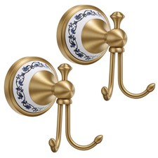 2 PCS Antique Brass Double Towel Hook Wall Mounted Bathroom Coat Robe Hook