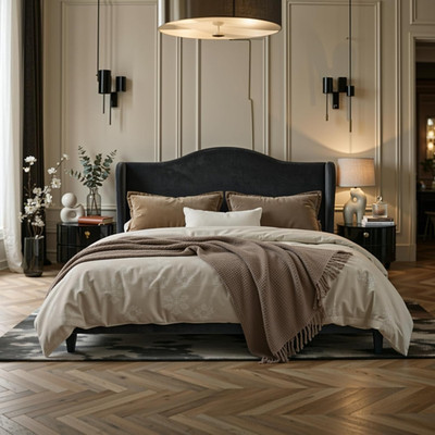 Full Size Bed Frame, Upholstered Wingback Platform with 47'' Tall Tufted Headboar