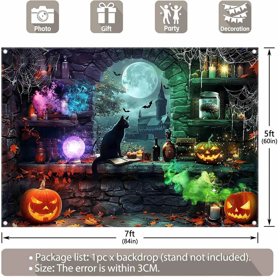 7x5ft Fabric Halloween Magic Backdrop Pumpkin Lantern 7'x5', Black - Image 4 of 4