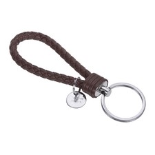 Braided Leather Keychain with Stainless Steel Key Ring Sleeve, Light Brown