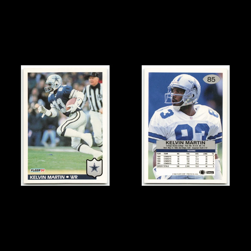Kelvin Martin #85 1992 Fleer Dallas Cowboys Football Card NFL NM - Image 3 of 3