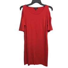 Lauren Ralph Lauren Red Cold-Shoulder Casual Cotton Shift Dress Medium