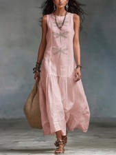 Damen Maxikleid Libellen Print Ärmellos Somm...