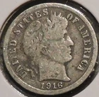 Silver Dime - Barber - 1916-S (Rough / scuffed surfaces.  Tarnish.) - Set Break