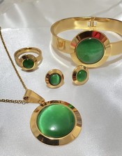 18K Gold Plated Stainless Steel Necklaces Earrings Bracelet Ring Jewelry Set