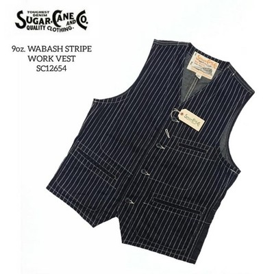 SUGAR CANE SC12654 9oz WABASH STRIPE WORK VEST indigo 36(S)~42(XL) new japan