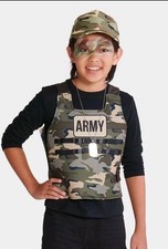 Kid's Army Solider Halloween Costume Kit Vest Hat Dog Tag Child One Size 