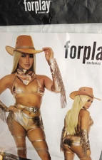 NWT Forplay Buckle Bae Sexy Cowgirl Costume XS/S Gold Missing Garter Belts