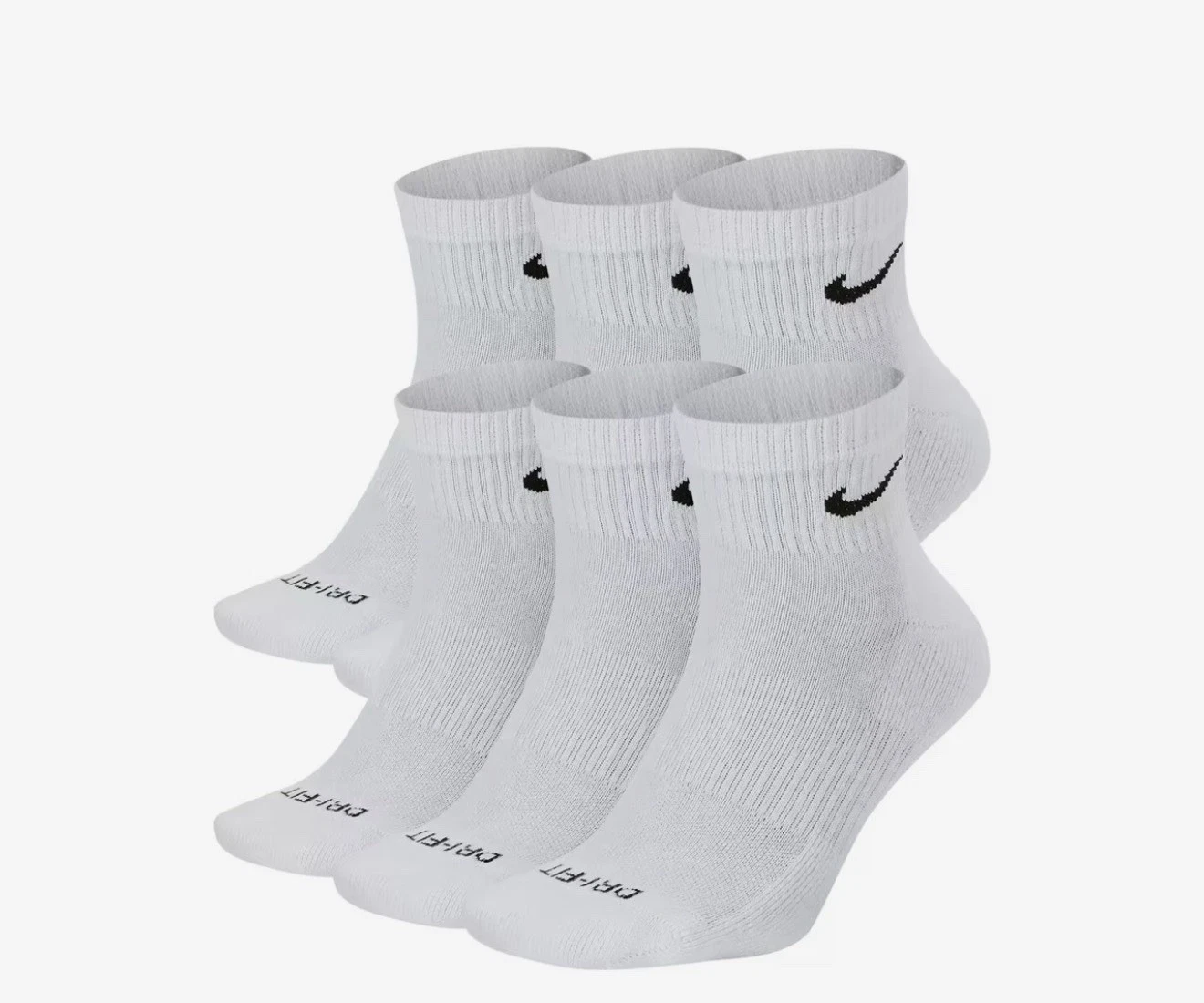 Nike Everyday Cushioned Drifit Unisex Ankle Socks, Size MEDIUM - White - 6 pairs