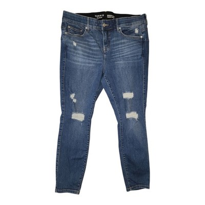 Torrid Jeans Size 18S 18 Short Blue Denim Bombshell Skinny Stretch Distressed