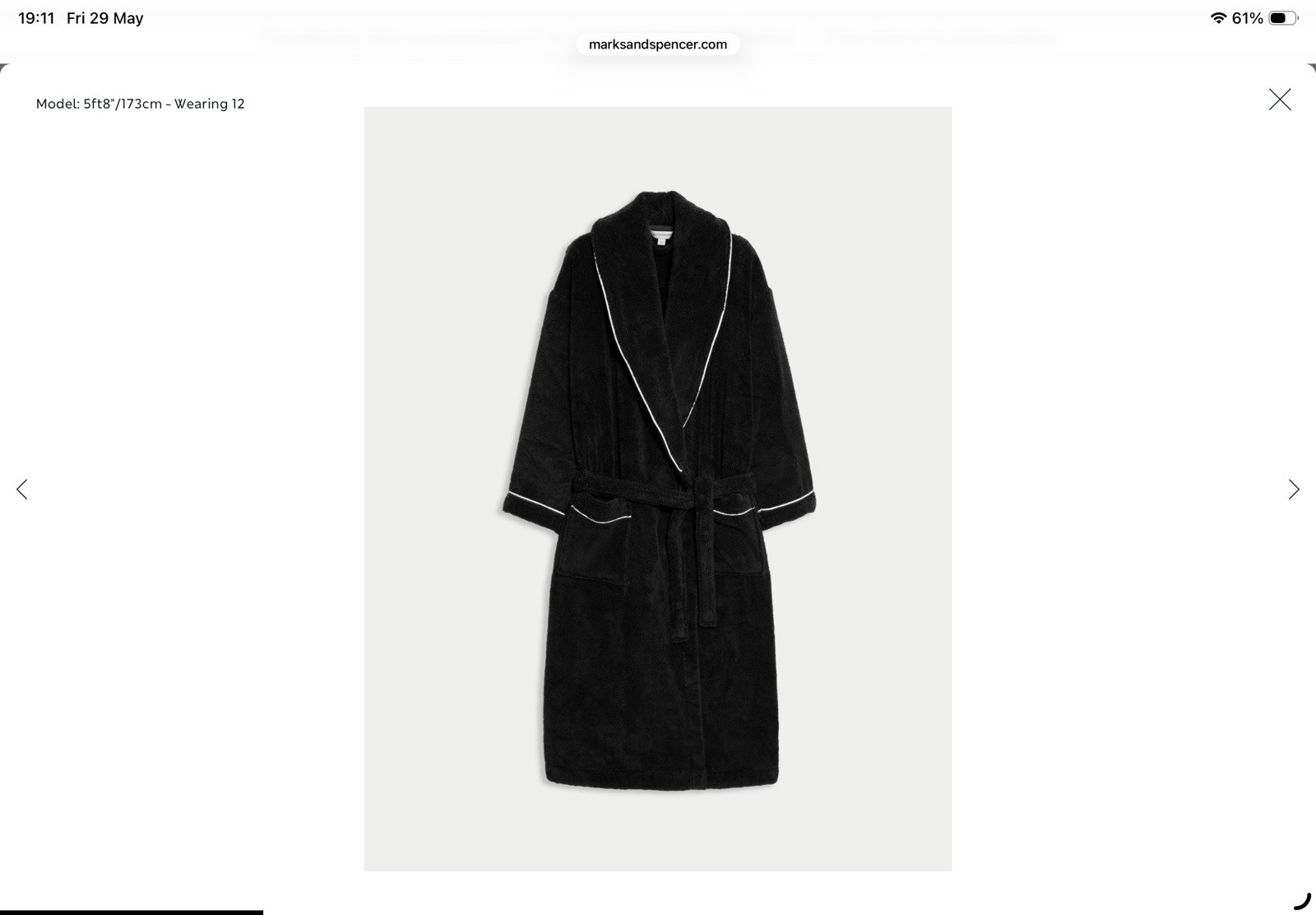 M & S Ladies Pure Cotton Towelling Robe Uk Medium Black  RRP £45